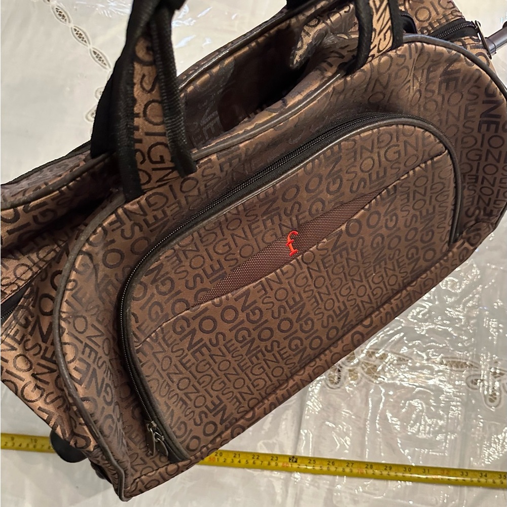 Brown Lettered-pattern Travel Bag with Durable Canvas